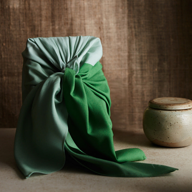 furoshiki-gathered wrap-green bamboo silk